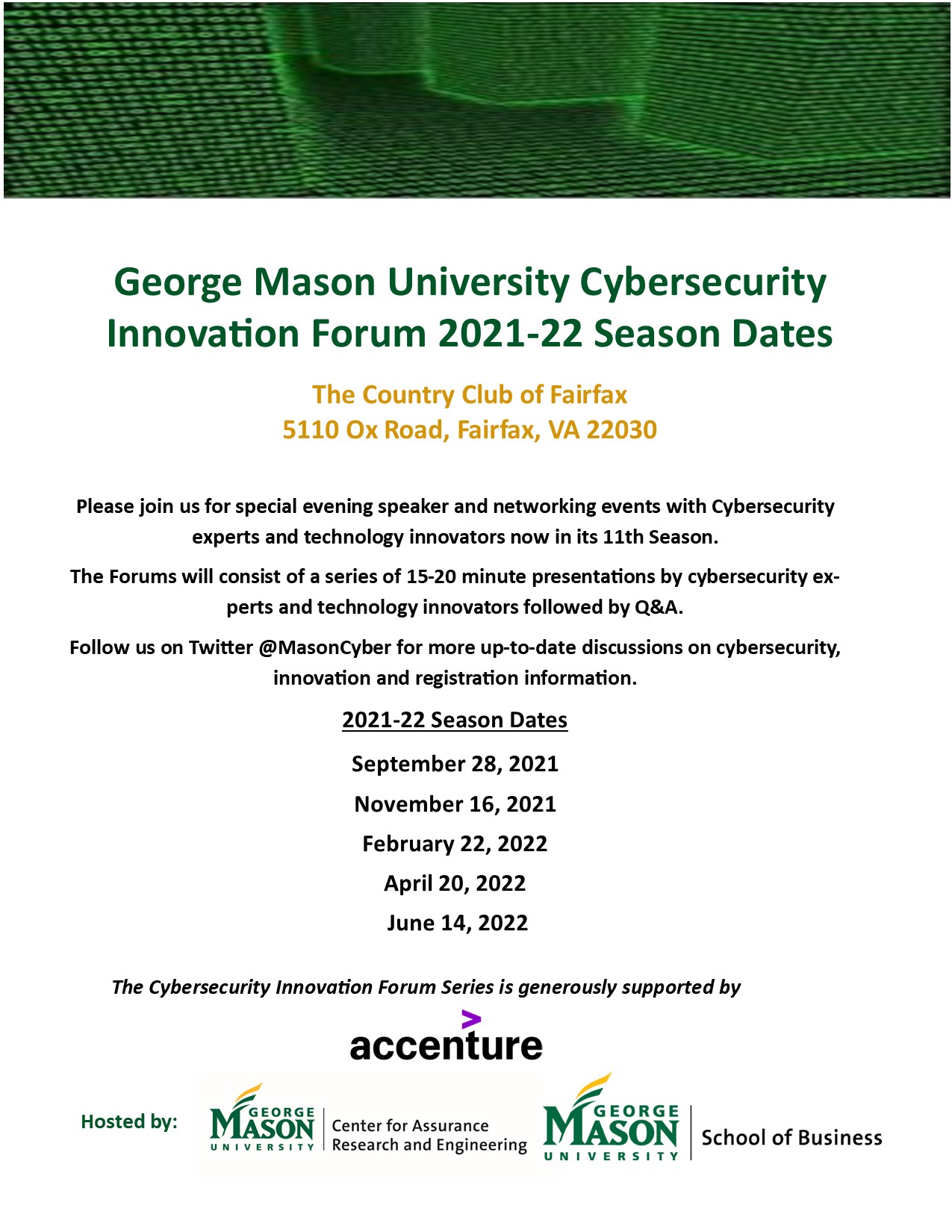 George Mason Calendar 2022 George Mason University Cybersecurity Innovation Forum 2021-22 Season Dates  – Center For Assurance Research And Engineering